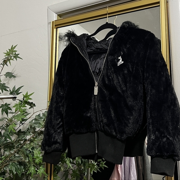 RARE Baby Phat Y2K Reversible Faux Fur Full Zip Puffer Bomber Jacket Medium - Picture 2 of 7